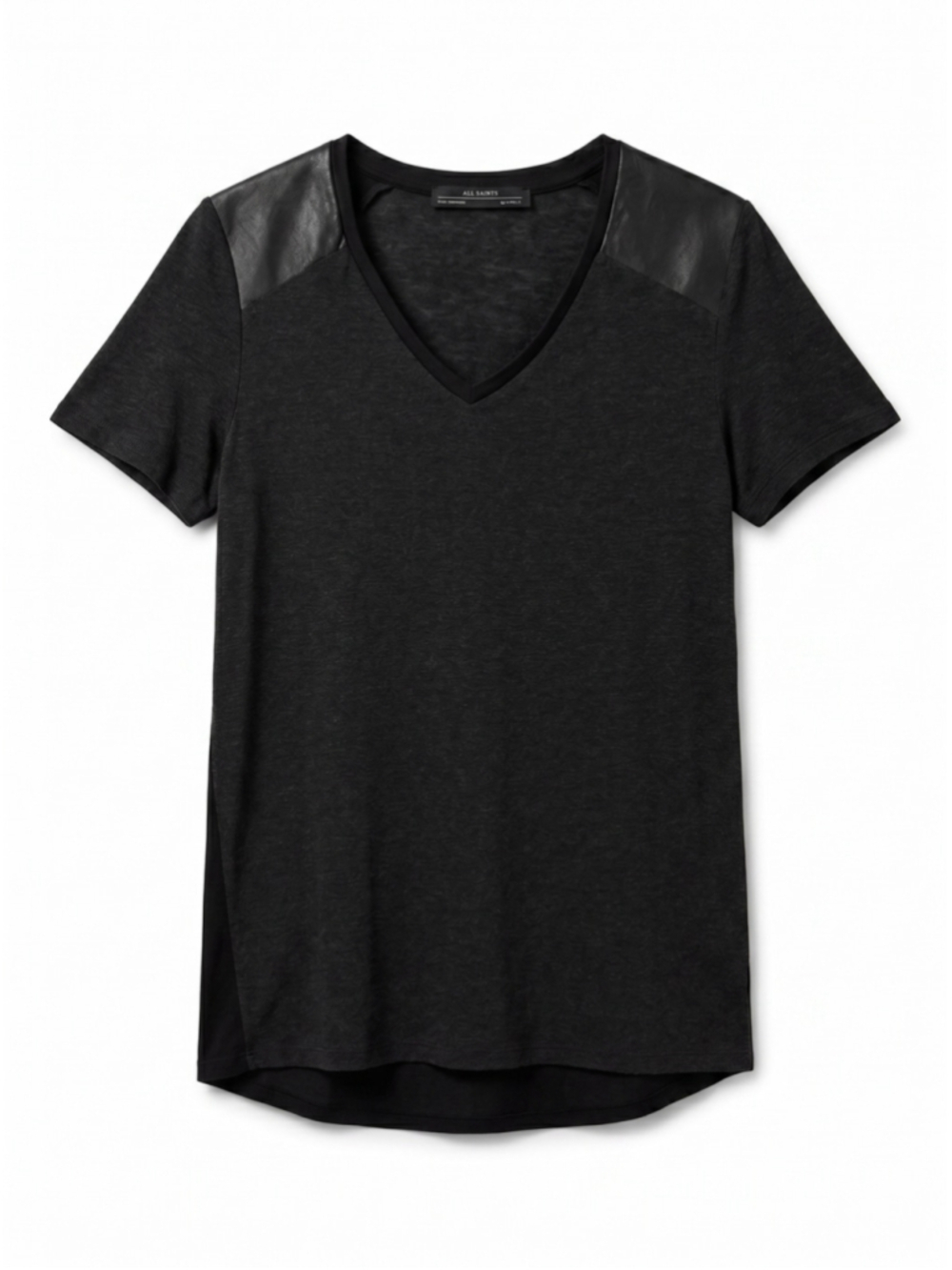 ALL SAINTS Top Women Size Small Black Tshirt V-neck Short Sleeves Cotton Modal